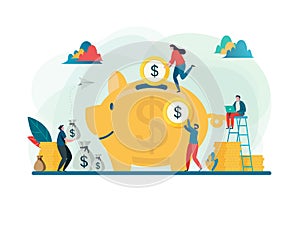 Save money concept. Business finance and investment. Large piggy bank. Flat cartoon character graphic design.