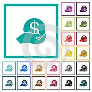 Save money flat color icons with quadrant frames