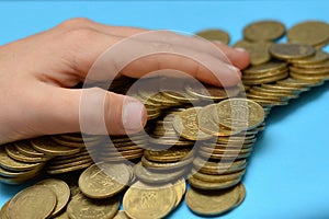 Save money for retirement and account banking for finance concept, Man hand with coin money on business office table vintage style