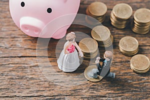 Save money for wedding and planning wedding concept. Sustainable financial goal for family life or married life. Miniature wedding