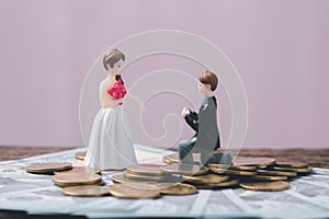 Save money for wedding and planning wedding concept. Sustainable financial goal for family life or married life. Miniature wedding