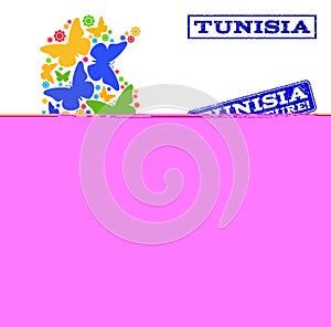 Save Nature Composition of Map of Tunisia with Butterflies and Grunge Seals