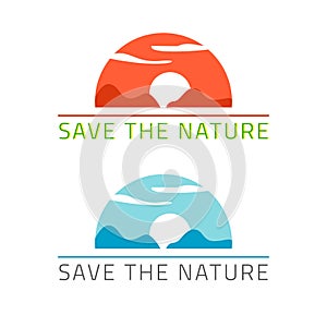 Save the nature environment conservation icon logo vector or protect earth planet world day care logotype graphic symbol
