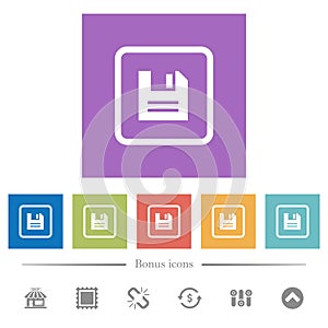Save object flat white icons in square backgrounds