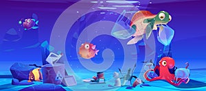 Save ocean cartoon poster with underwater animals