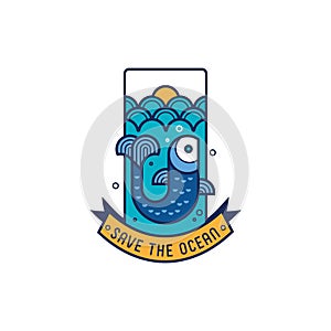 Save the ocean icon with fish