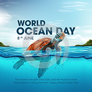 save our oceans. World oceans day design with turtle. abstract vector illustration design