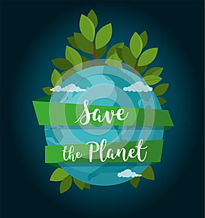 Save the Planet concept. Environment poster. Earth globe isolated on space background. Vector