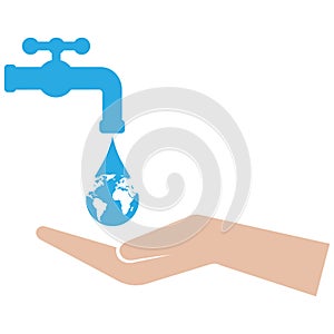 Save the planet concept with hand and water tap