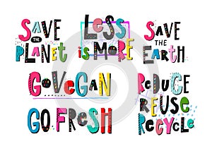 Save Planet Go Vegan recycle print quote lettering