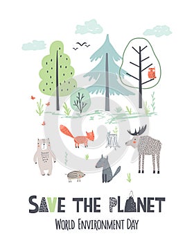 Save the planet. Hand draw vector illustration of Earth Day