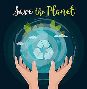 Save the Planet. Hand hold earth globe isolated on space. Environment concept