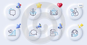 Save planet, Hold document and Messenger line icons. For web app, printing. Vector