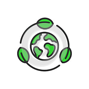 Save planet, in line design, green. Save, planet, earth, environment, green, conservation, eco on white background photo