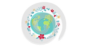 Save the Planet. Motion graphic flat animation footage. World Concept. World environment day. ecology friendly. A earth