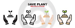Save Plant icon set with different styles. Editable stroke and pixel perfect. Can be used for web, mobile, ui and more