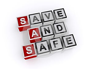 Save and safe word block on white