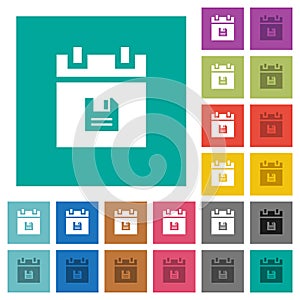 Save schedule data square flat multi colored icons