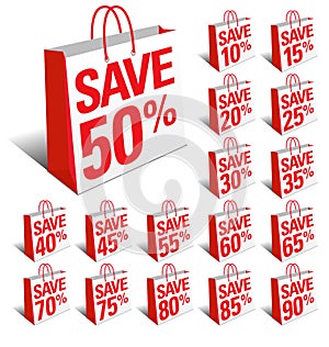 Save Shopping Icon Bags with Percentage Discount