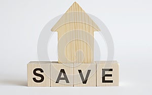 Save . Solution word written on the wood block