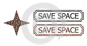 Save Space Scratched Stamps with Notches and Space Star Mosaic of Coffee Beans