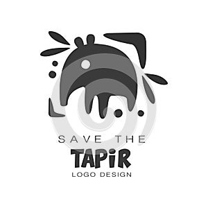 Save the tapir logo design, protection of wild animal black and white sign vector Illustrations on a white background