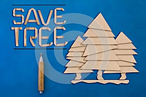 Save tree concept with text and tree shape paper cut flat style