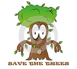 Save tree cute cartoon fantasy kid green logo vector eco illustration