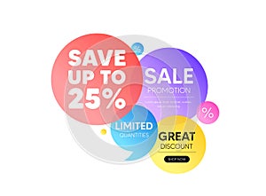 Save up to 25 percent. Discount Sale offer price sign. Discount offer bubble banner. Vector