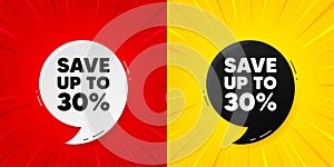 Save up to 30 percent. Discount Sale offer price sign. Flash offer banner with quote. Vector