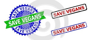 SAVE VEGANS Rosette and Rectangle Bicolor Watermarks with Unclean Textures