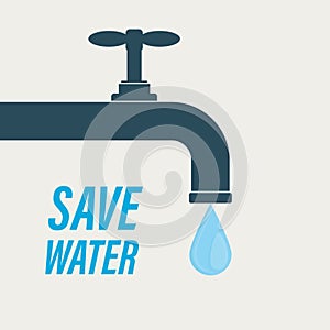 Save water, concept banner. Water tap and large drop. The problem of ecology