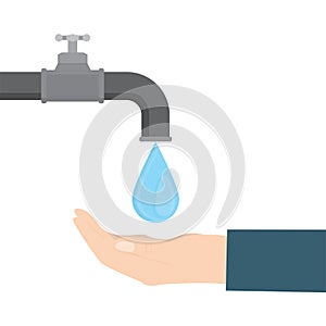 Save water, concept banner. Water tap, large drop. Problem of ecology and irreplaceable natural resources of planet