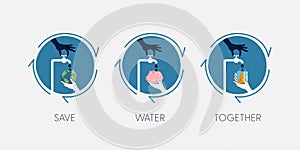 Save Water Concept. Hand holding with drop of water. Sustainable ecology and environment conservation concept design. Vector