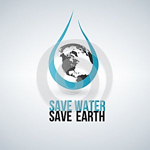 Save water concept. Water drop and earth. Vector illustration.