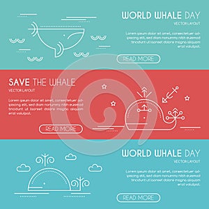 Save the whale company banner design template, thin line style photo