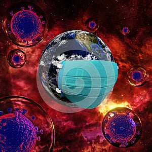 Save the world from coronavirus Covid 19 virus. The planet earth with coronavirus Covid 19 virus . 3d rendering