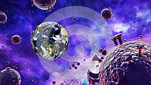 Save the world from coronavirus Covid 19 virus. The planet earth in dome glass with coronavirus Covid 19 . 3d rendering