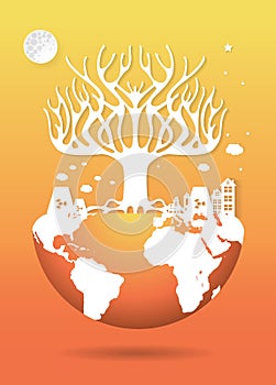 Save the world, Dry tree on a deforested globe