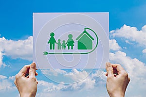 save world ecology concept environmental conservation with hands holding cut out paper earth loving ecology family showing