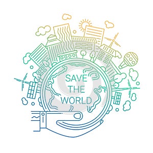 Save the World - ecology concept line design illustration