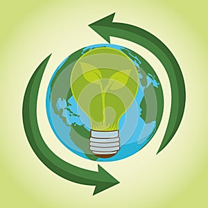 Save the world environmental poster with earth planet and bulb