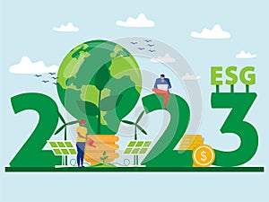 Save the world ,ESG and green business policy concept in the year 2023. renewable, green, safe and long term source