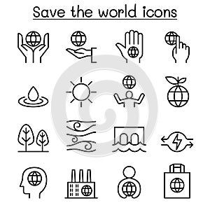 Save the world icon set in thin line style