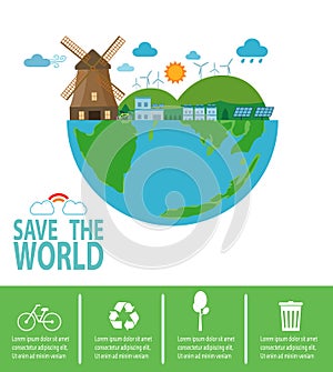 Save the world infographic, save planet, Earth Day,recycling, Eco friendly, ecology concept, isolated on white background vector