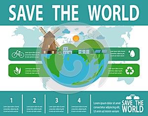 Save the world infographic, save planet, Earth Day,recycling, Eco friendly, ecology concept, isolated on white background vector