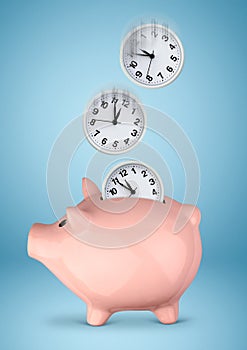 Save you time concept, piggy bank with clock