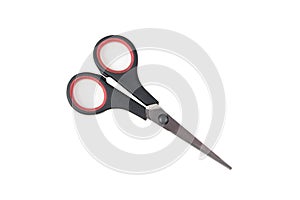 Saved path, small metal sewing scissors isolated on a white background