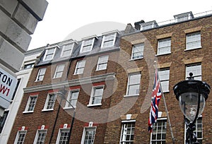 Savile Row street in London. The palace where the Beatles play the famous rooftop concert on January 30st, 1969