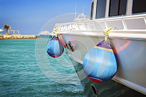 saving buoys on a boat`s deck.